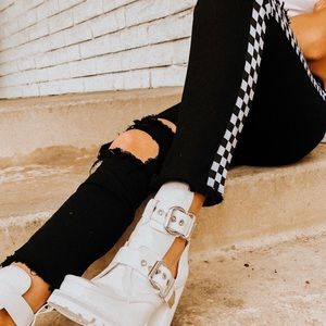 Carmar LF Checkerboard Side Striped Black Distressed Skinny Jeans 25